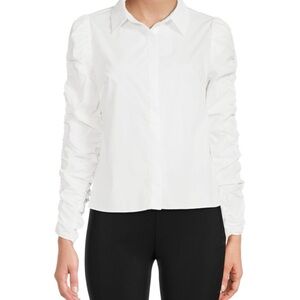 NWT Walter Baker cinched sleeve white button L